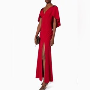 NWT Marchesa Notte Red Embellished Cape Gown Maxi with Cape Sleeves. Size 2